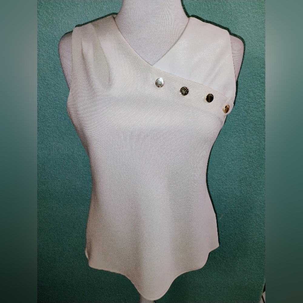 DKNY Sz PM Petite Medium Ivory Sleeveless Top